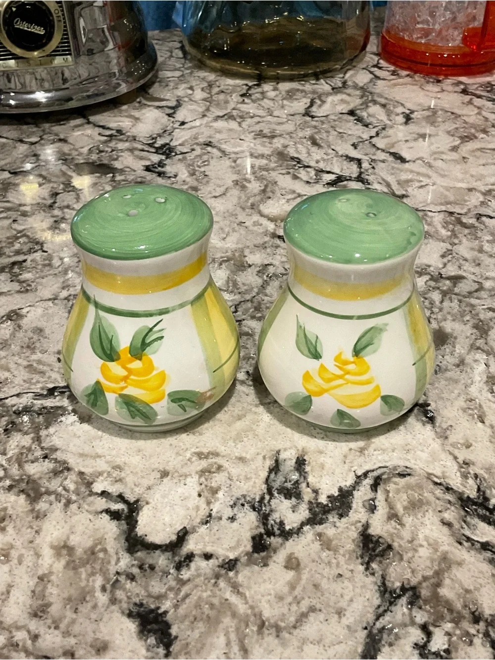 BP-Royal Norfolk Hand-Painted Yellow Floral Salt & Pepper Shakers with Green Top
